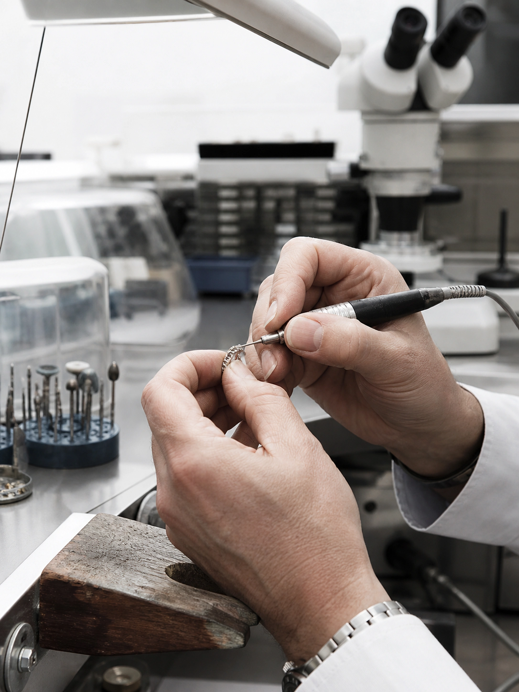 Master goldsmith working on a SIRO jewelry piece in the atelier